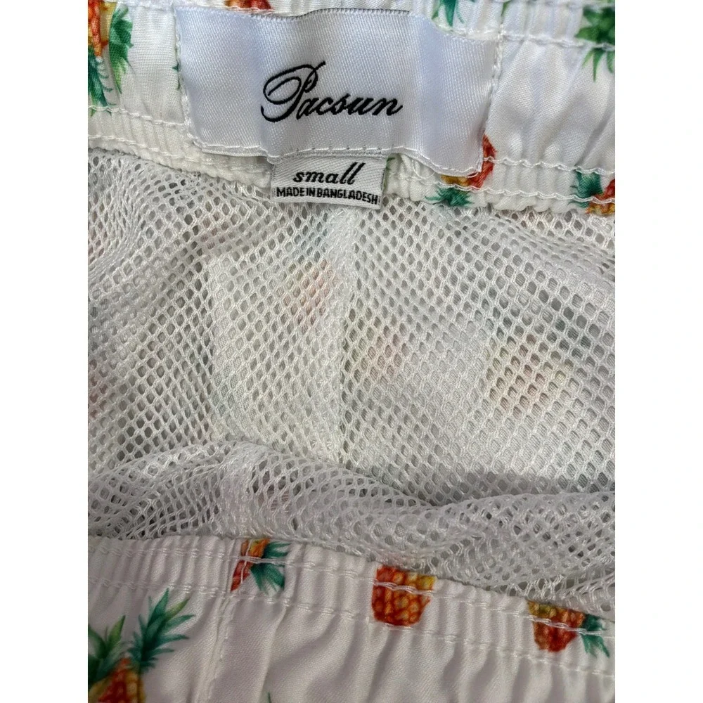 PacSun Mens White Pineapple Print Swim Trunks Mesh Lined Small‎ P25 1388